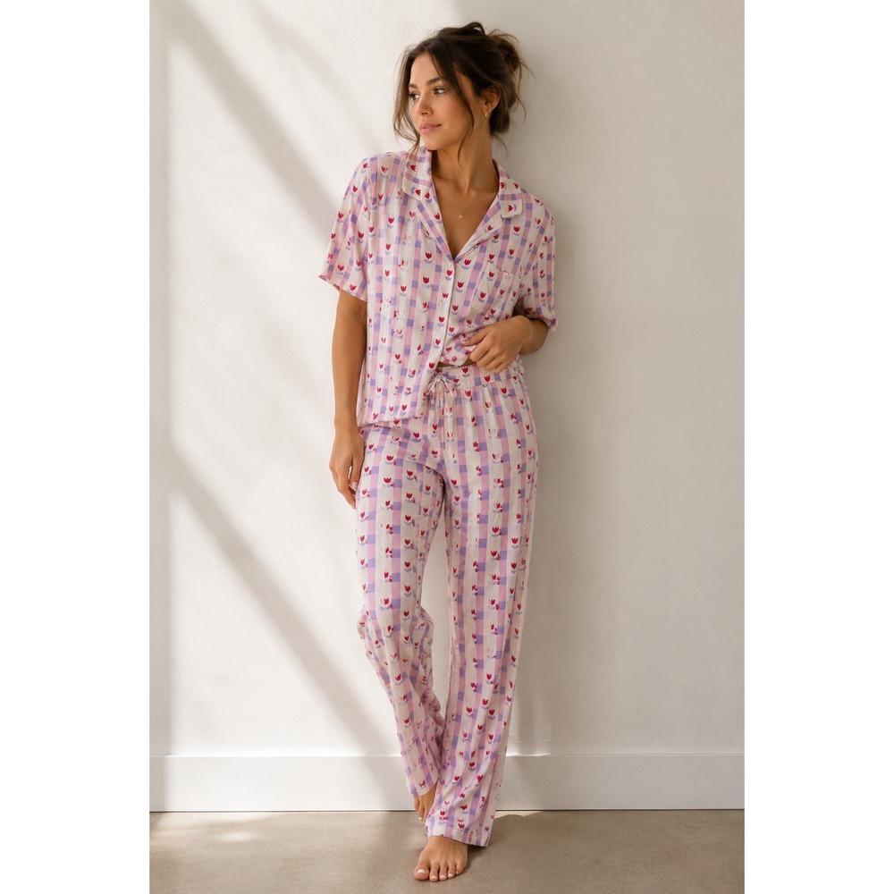 Swedie Bamboo Stretch Pajama Set Pants Short Sleeve Lounge Comfy Soft Women's XS